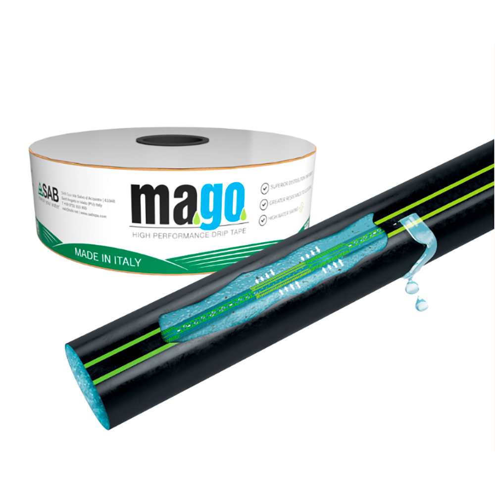Cinta de riego por goteo de 16mm, 1L/h y 20cm entre goteros 200m SAB MaGo (laberinto) 1