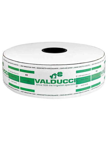 Cinta de riego por goteo de 16mm, 1,5L/h y 20cm entre goteros 1.000m Valducci