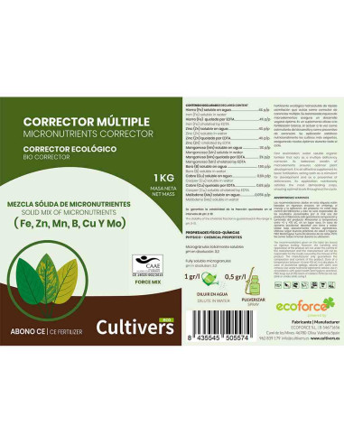 Corrector de carencias múltiple ecológico Cultivers 250g