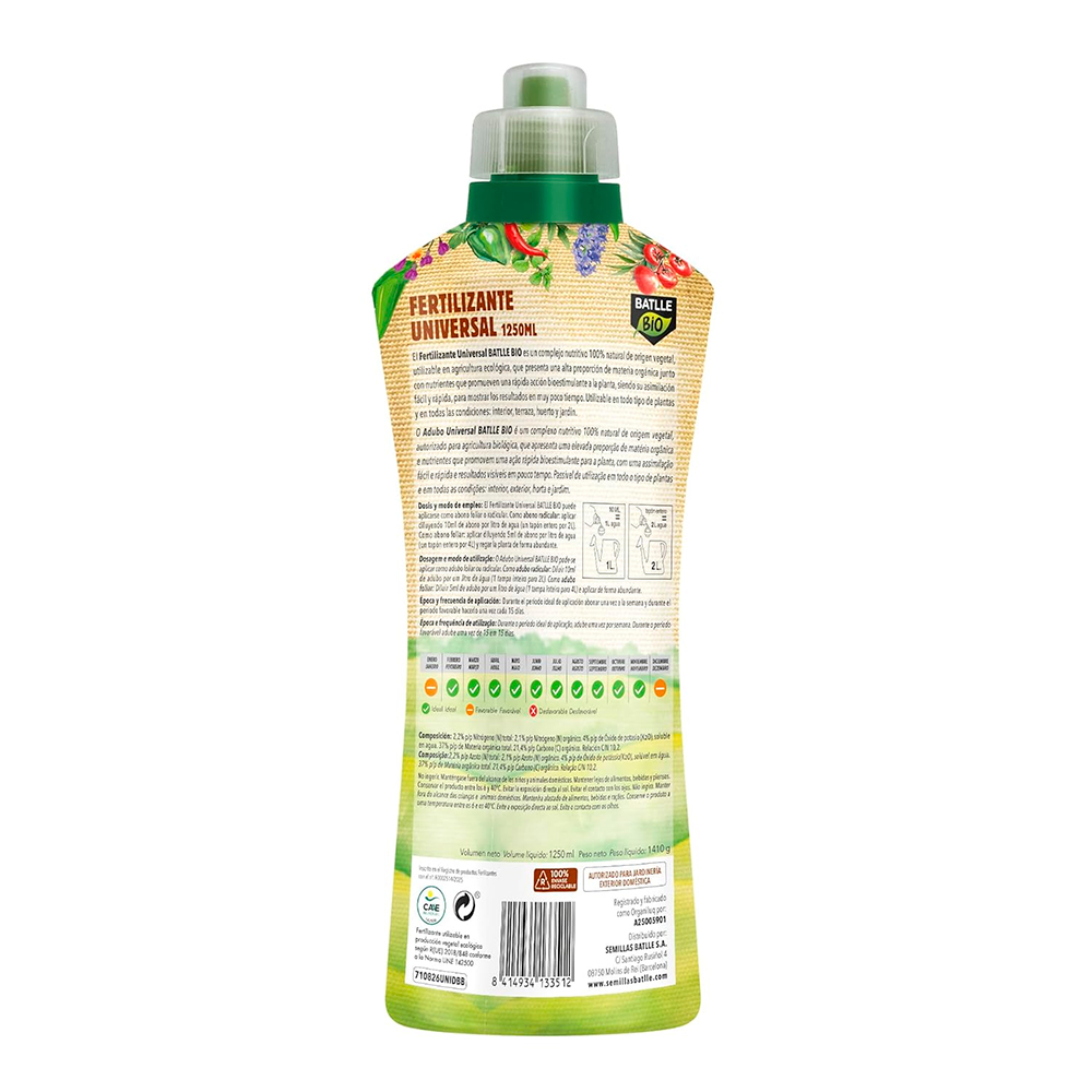 Fertilizante universal ecológico Organiluq 1250ml Batlle 2