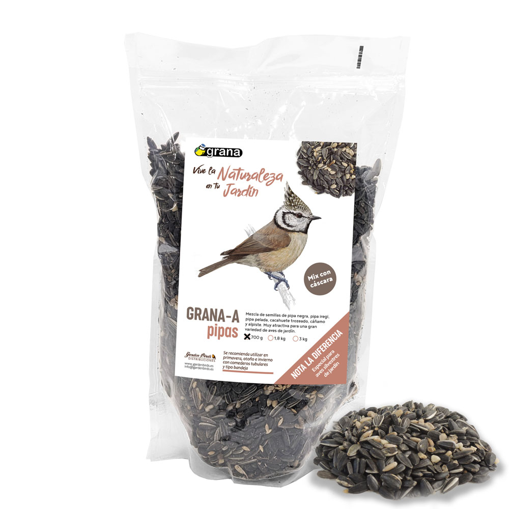GRANA-A Bolsa de mezcla de semillas con pipa con cáscara. Alimento para aves silvestres 700 g