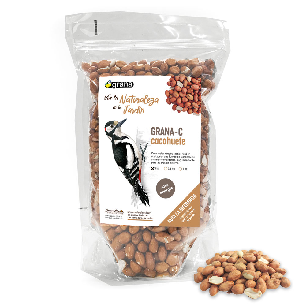 GRANA-C Bolsa de cacahuete crudo sin sal. Alimento para aves silvestres 1 kg