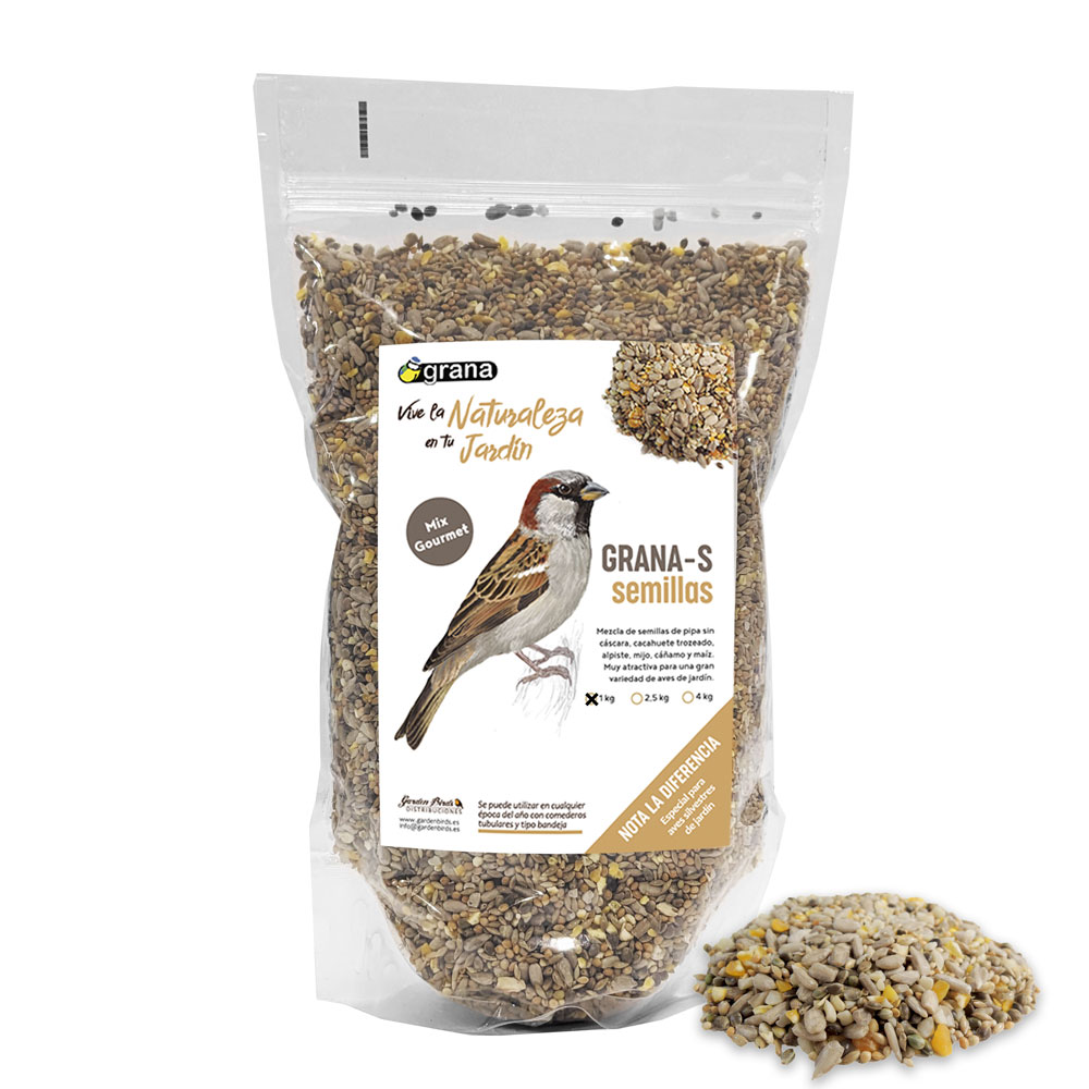 GRANA-S Bolsa de mezcla de semillas con pipa sin cáscara. Alimento para aves silvestres 1 kg