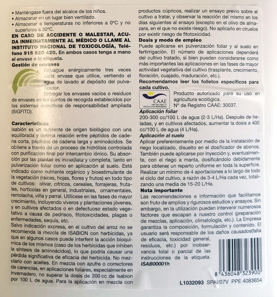 Isabión, nutriente biológico a base de aminoácidos y nitrógeno 1L