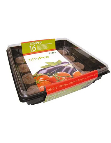 Jiffy-7 Pro Bandeja invernadero + 16 pastillas gigantes de sustrato