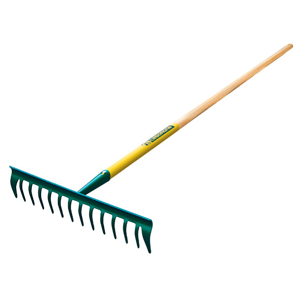 Rastrillo Duopro de 16 dientes curvos con mango de madera de 150cm Leborgne 1