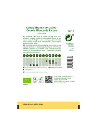 Semillas ecológicas de Cebolla Blanca de Lisboa