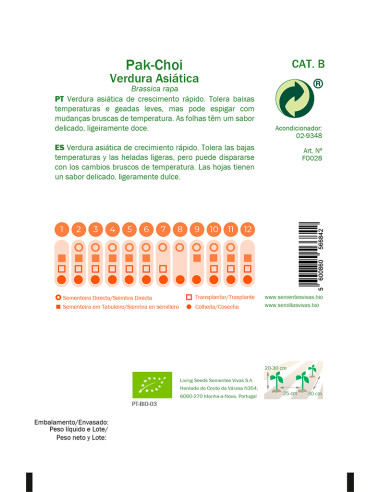 Semillas ecológicas de Pak-Choi (verdura asiática)