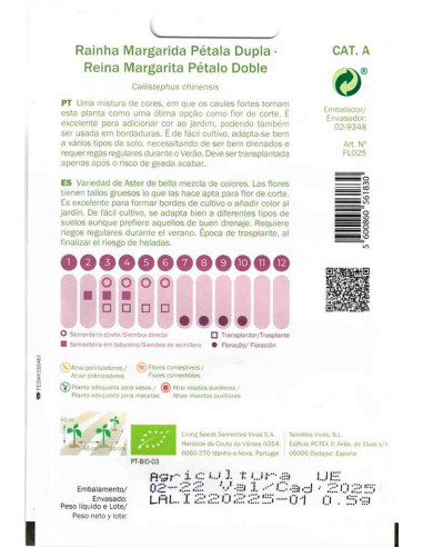 Semillas ecológicas de reina margarita doble mezcla (Aster de China)