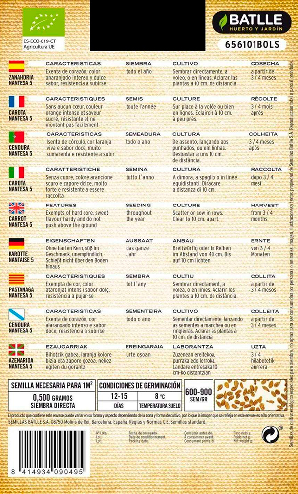 Semillas ecológicas de zanahoria Chantenay