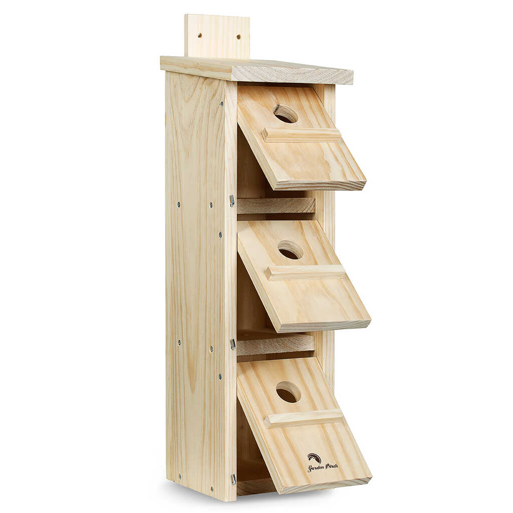Caja nido de madera triple para colonia de gorriones_1