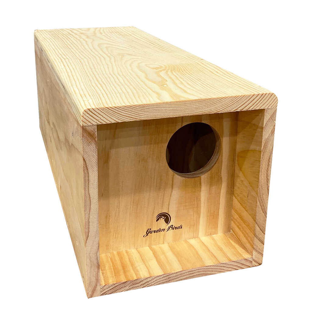 Caja nido horizontal para mochuelo con apertura trasera