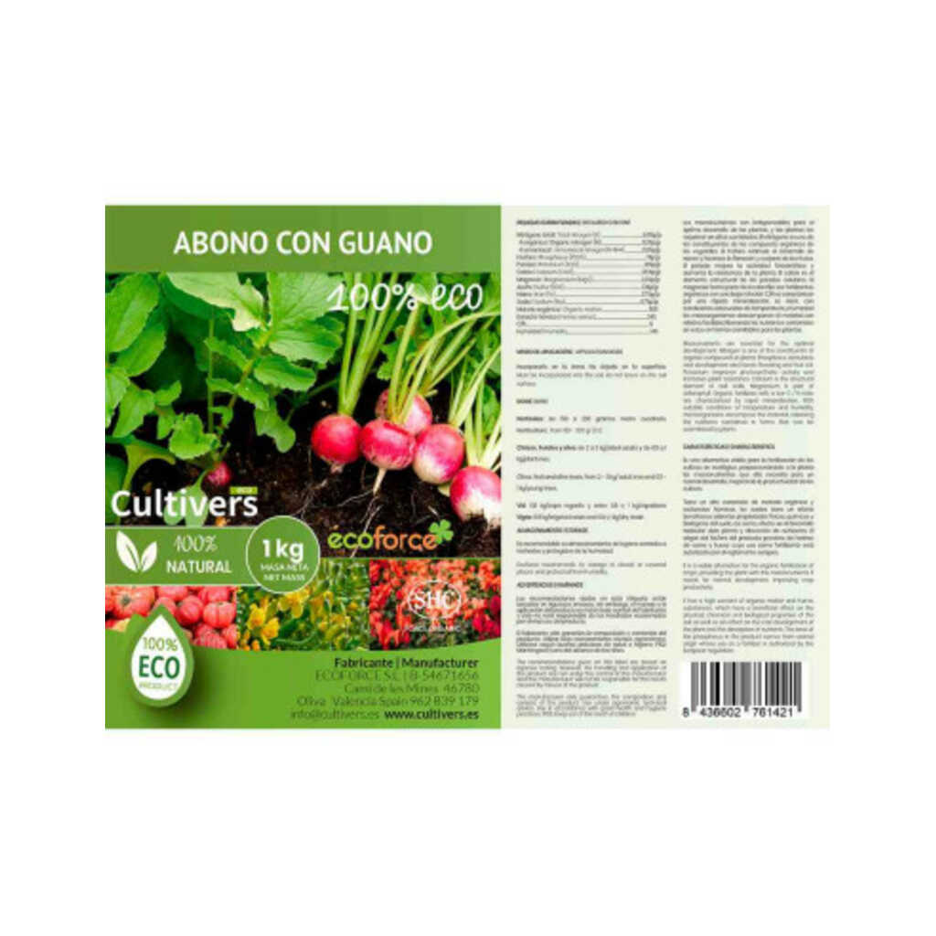 Abono universal granulado ecológico con guano Cultivers 1 kg 3