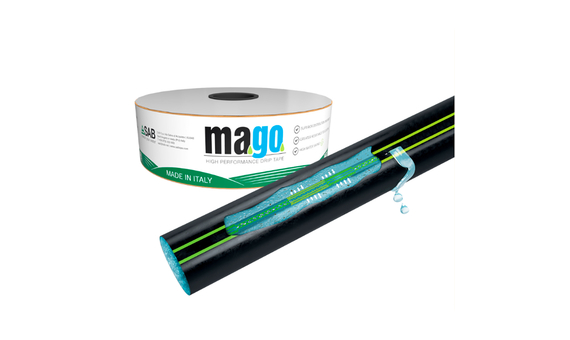 Cinta de riego por goteo de 16mm, 1L/h y 20cm entre goteros 2200m SAB MaGo (laberinto)