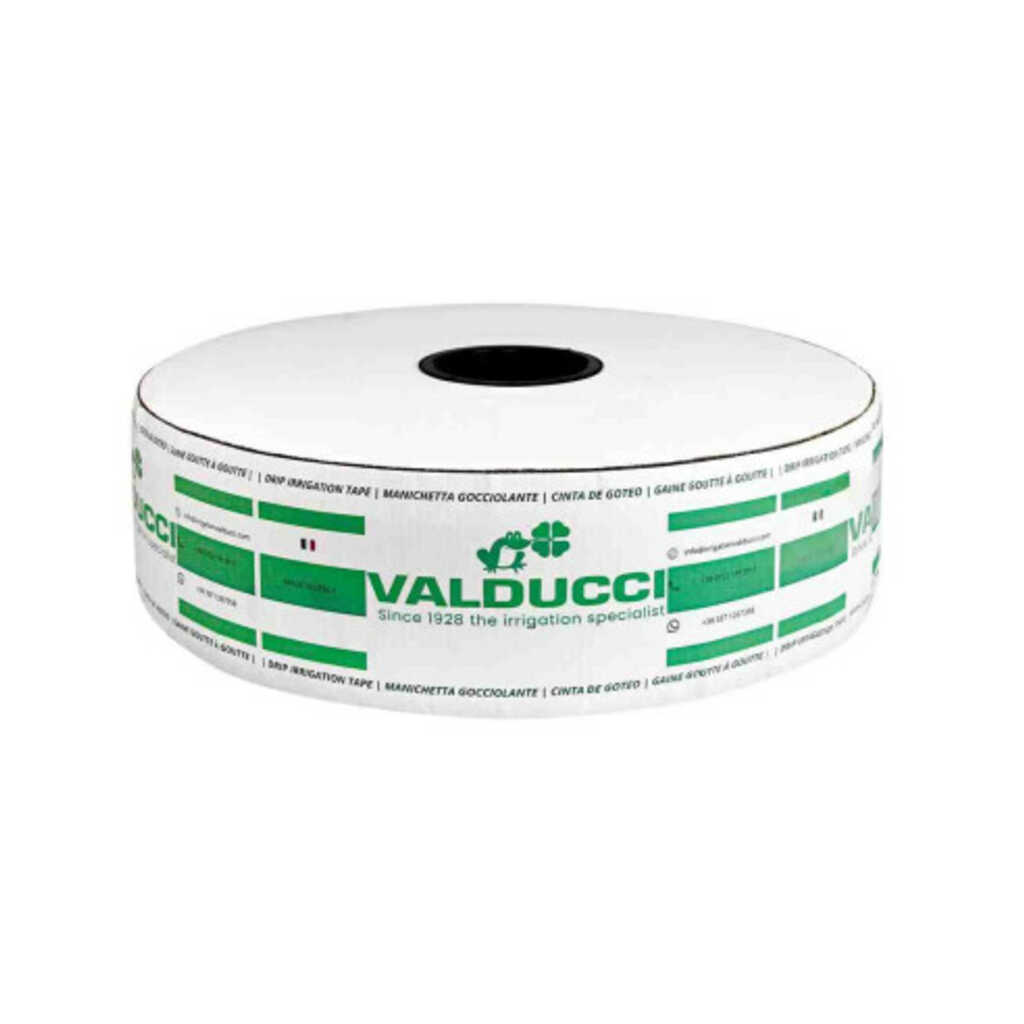 Cinta de riego por goteo de 16mm, 1,5L/h y 20cm entre goteros 1.000m Valducci