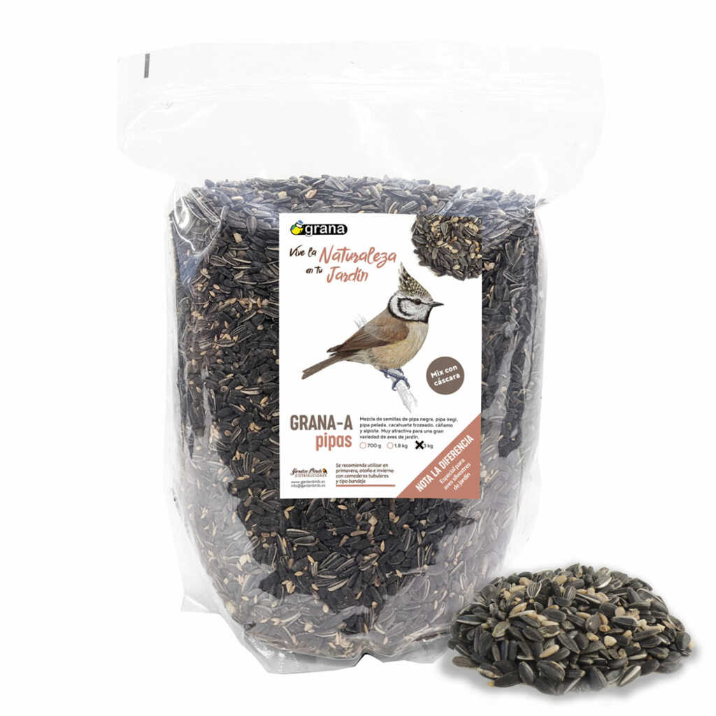 GRANA-A Bolsa de mezcla de semillas con pipa con cáscara. Alimento para aves silvestres 3 kg