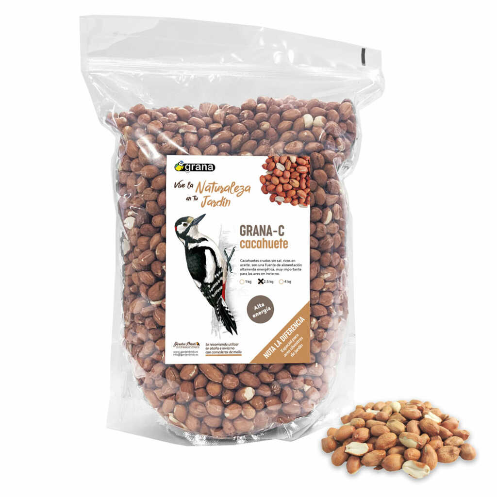 GRANA-C Bolsa de cacahuete crudo sin sal. Alimento para aves silvestres 2,5 kg