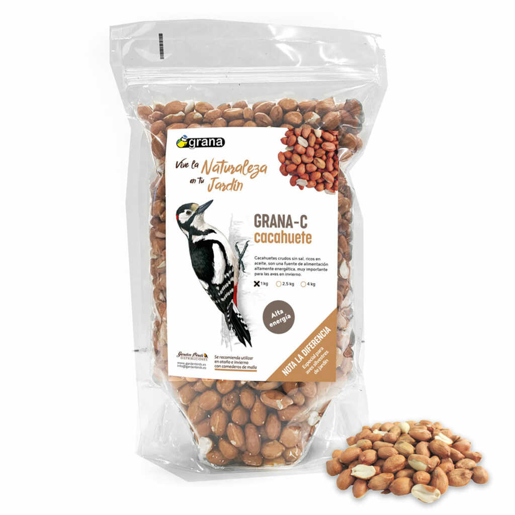 GRANA-C Bolsa de cacahuete crudo sin sal. Alimento para aves silvestres 1 kg