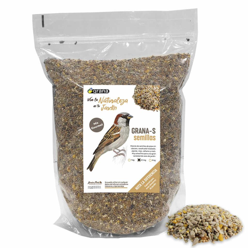 GRANA-S-M Bolsa de mezcla de semillas con pipa sin cáscara. Alimento para aves silvestres 2,5 kg