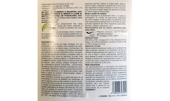 Isabión, nutriente biológico a base de aminoácidos y nitrógeno 1L 3