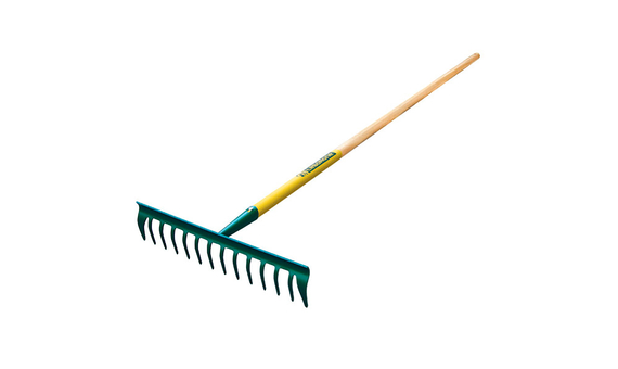 Rastrillo Duopro de 16 dientes curvos con mango de madera de 150cm Leborgne