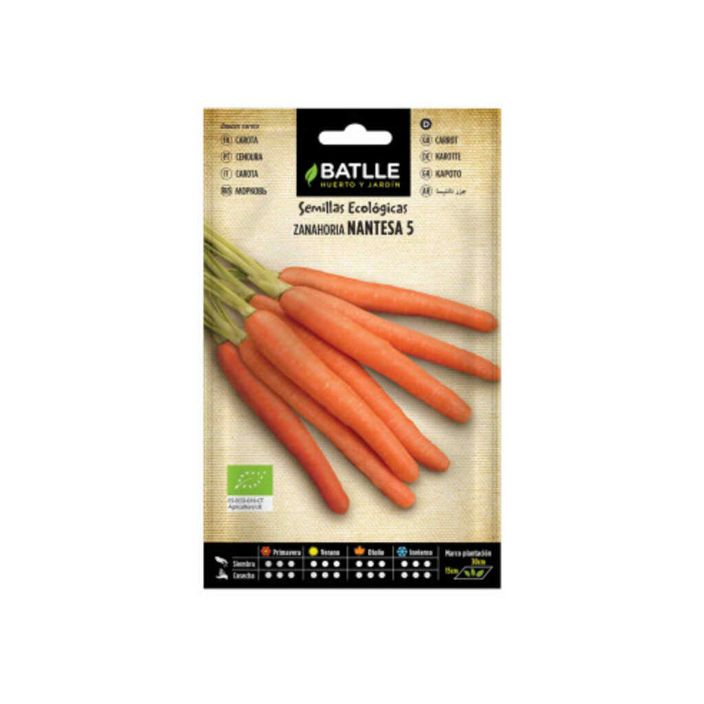 Semillas ecológicas de zanahoria nantesa 5 100g