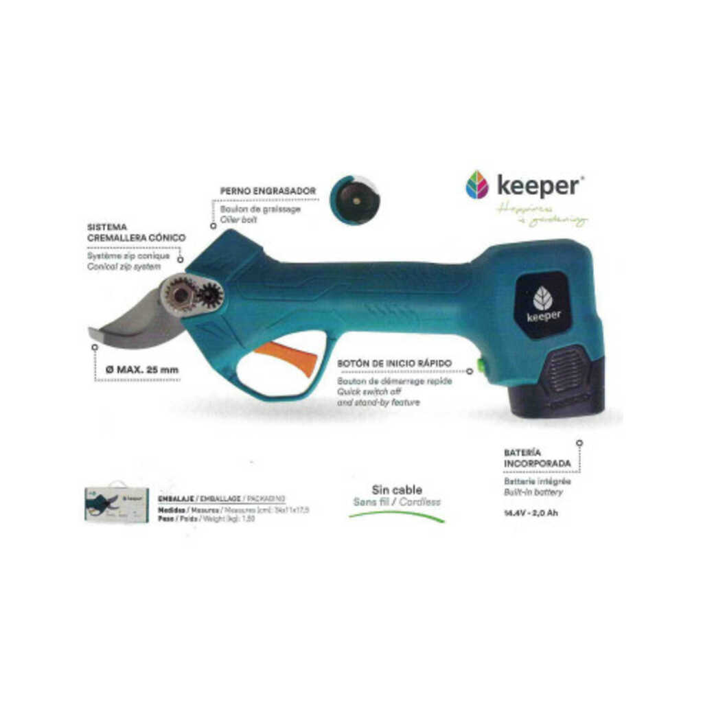 Tijera de poda eléctrica a batería Keeper KP280 con 2 baterías_1