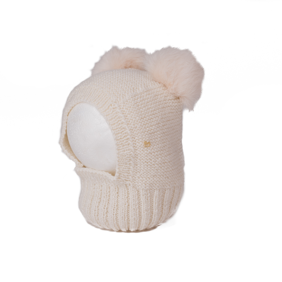 GORRO PASAMONTAÑAS MERINO CELESTE POMPON NATURAL HIELO 2