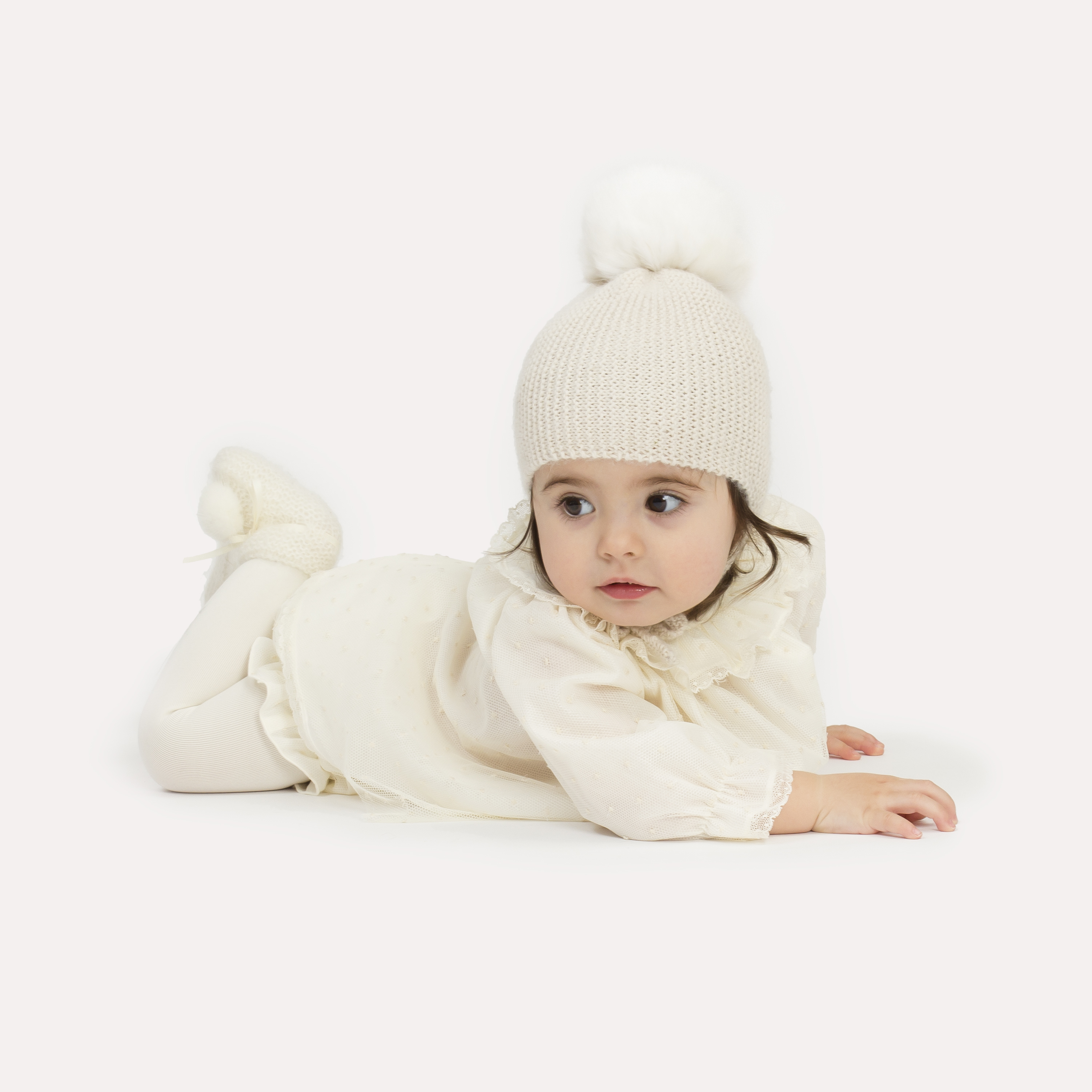 GORRO AVIADOR MERINO MARINO CON POMPON RAPADO 12 MESES PIEDRA 2