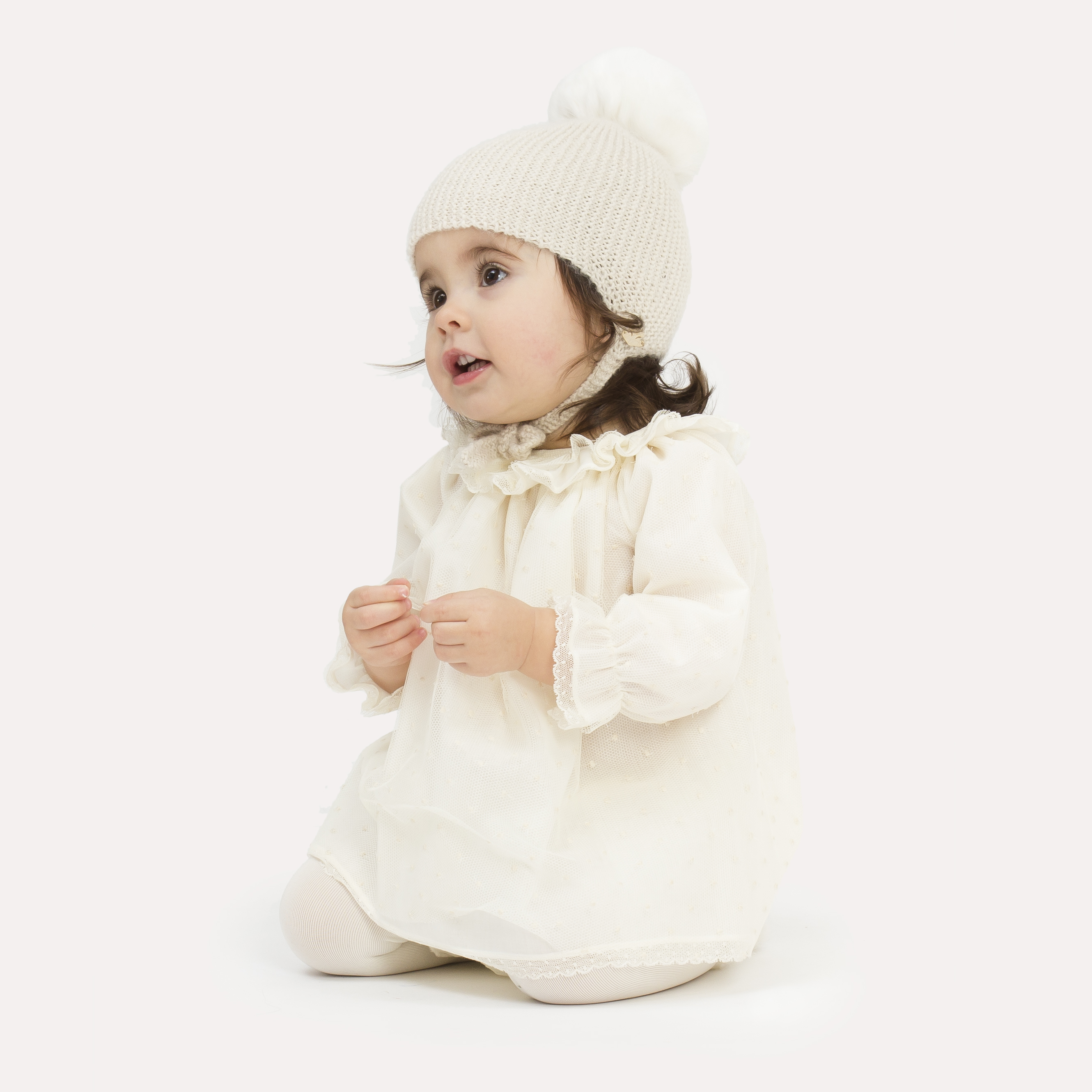 GORRO AVIADOR MERINO MARINO CON POMPON RAPADO 12 MESES PIEDRA 3