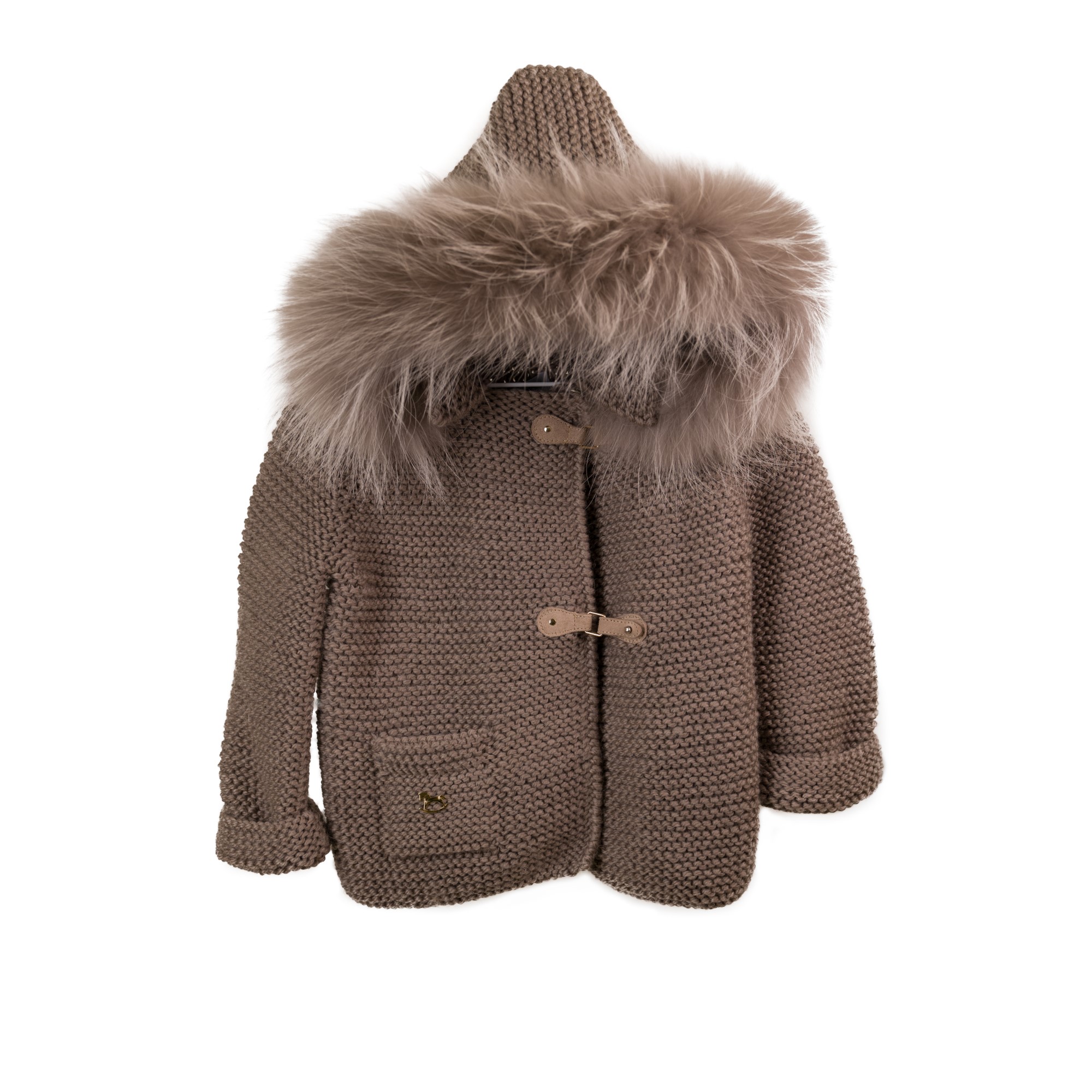 ABRIGO CAPUCHA MERINO PELO NATURAL BOLSILLOS VISON