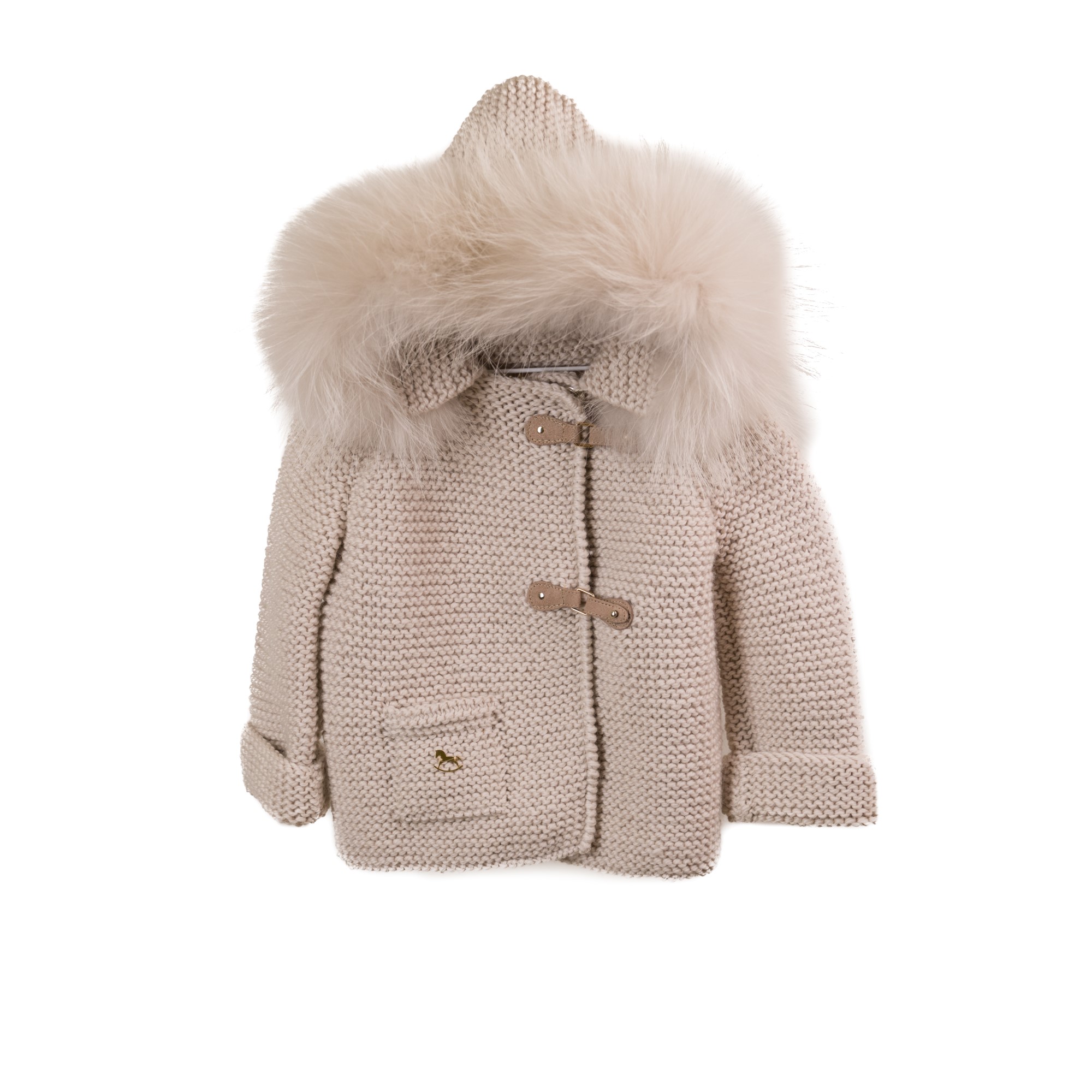 ABRIGO CAPUCHA MERINO PELO NATURAL BOLSILLOS PIEDRA