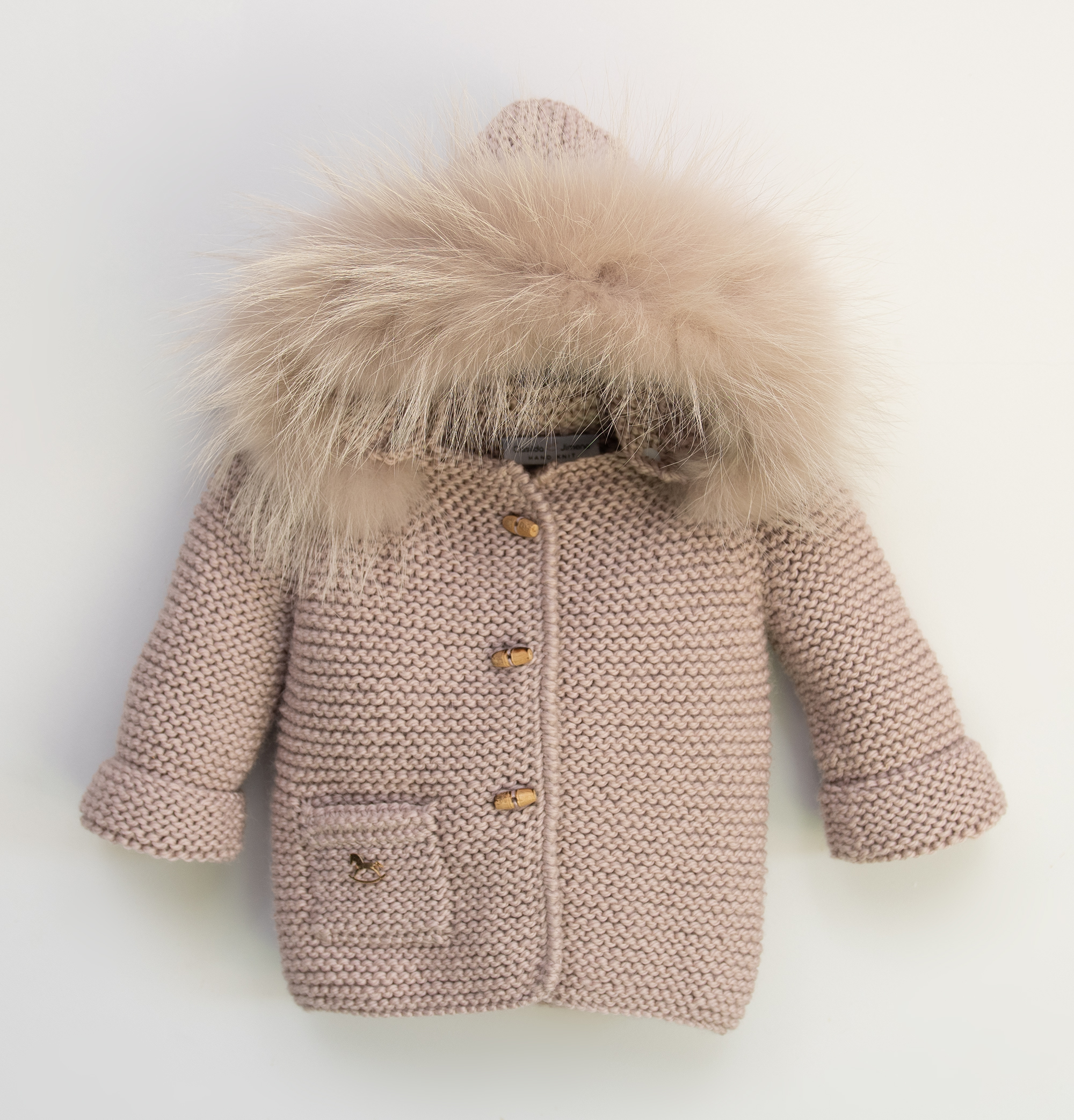 ABRIGO CAPUCHA MERINO PELO NATURAL BOLSILLOS ROSA EMPOLVADO 5