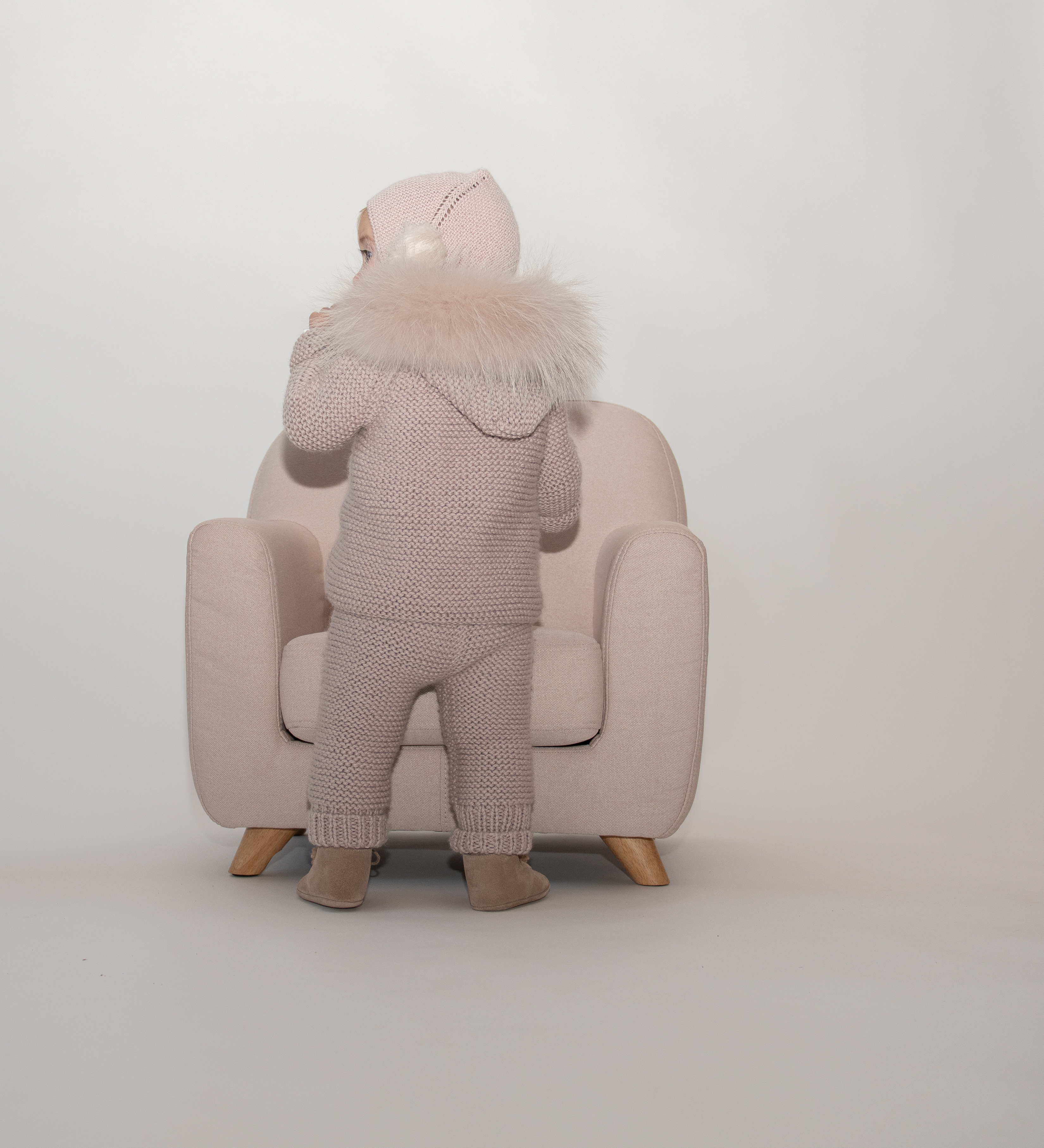 ABRIGO CAPUCHA MERINO PELO NATURAL BOLSILLOS ROSA EMPOLVADO 6