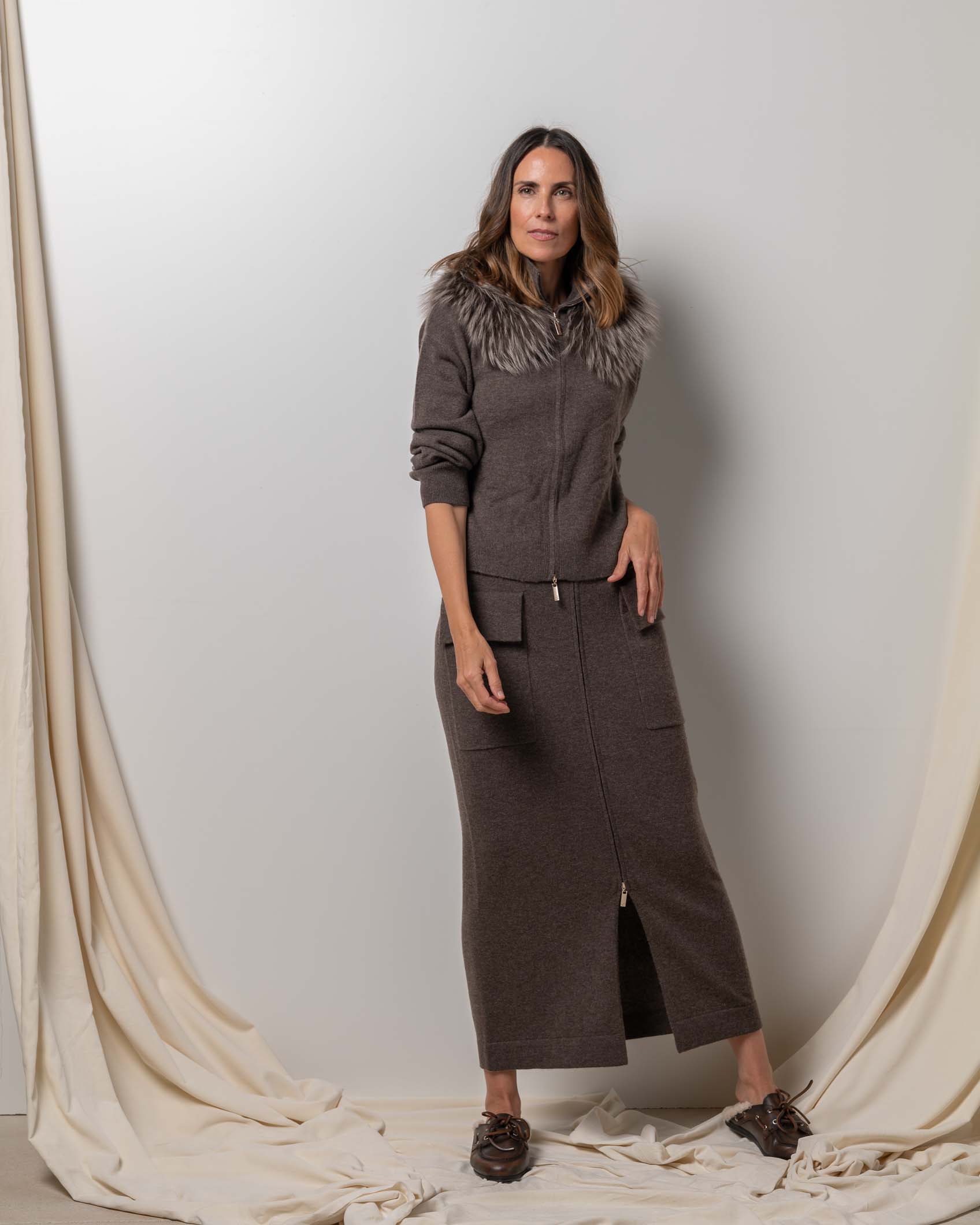 FALDA ZIPPER CASHMERE DARK MINK