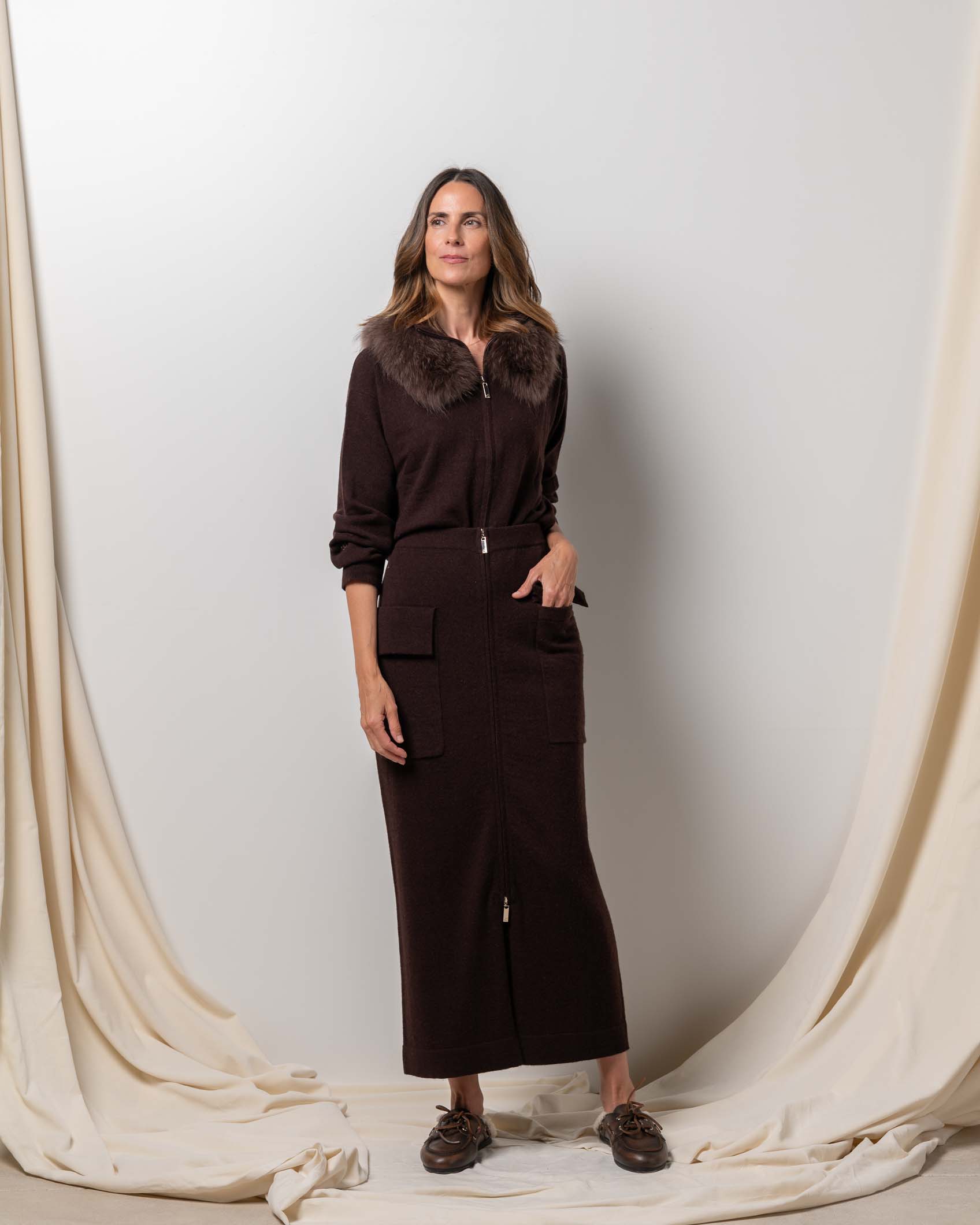 FALDA ZIPPER CASHMERE CHOCOLATE BROWN 3