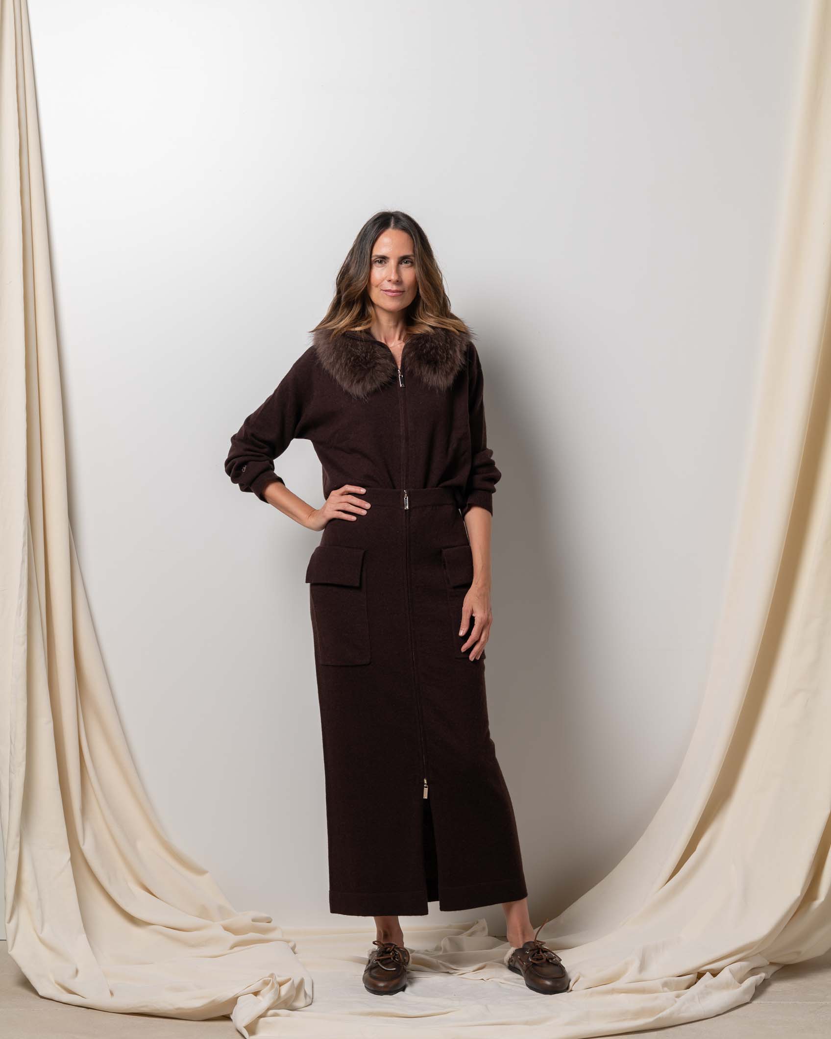 FALDA ZIPPER CASHMERE CHOCOLATE BROWN 4