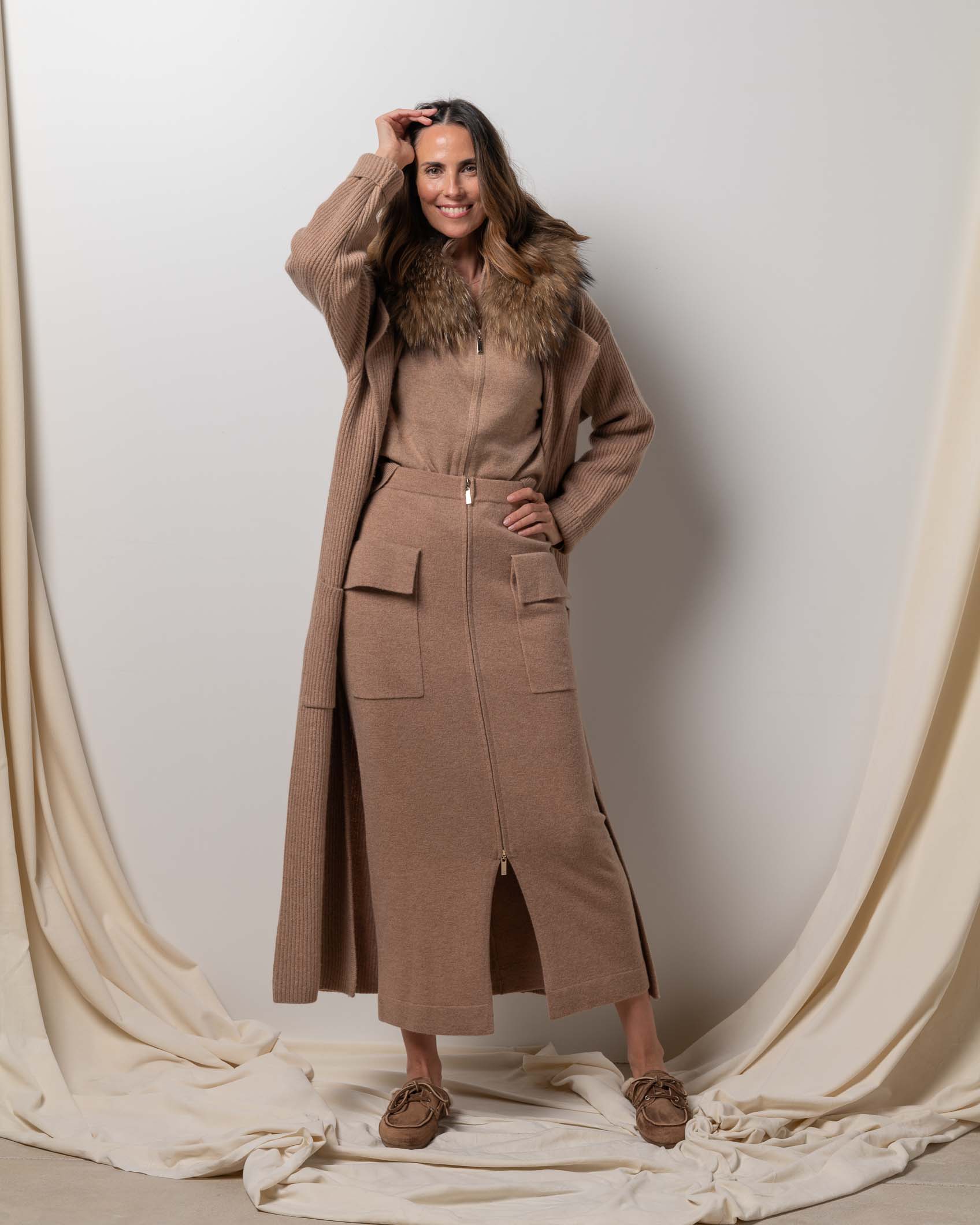 FALDA ZIPPER CASHMERE ROCK CAMEL