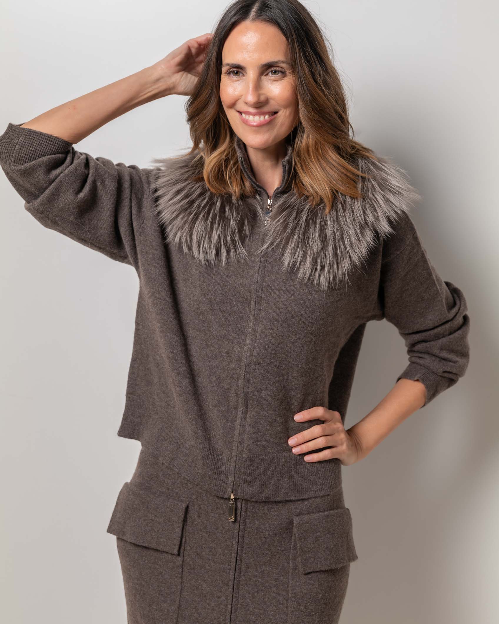 CARDIGAN ZIPPER CASHMERE DARK MINK 2