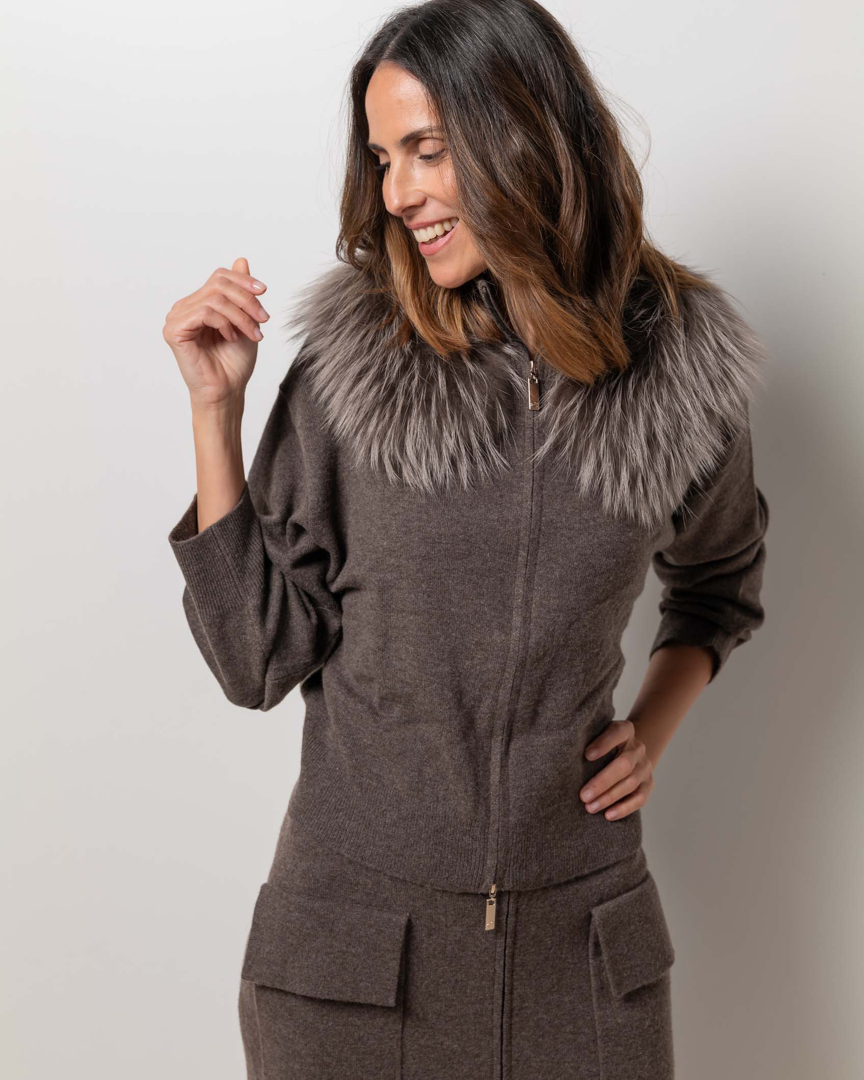 CARDIGAN ZIPPER CASHMERE DARK MINK 3