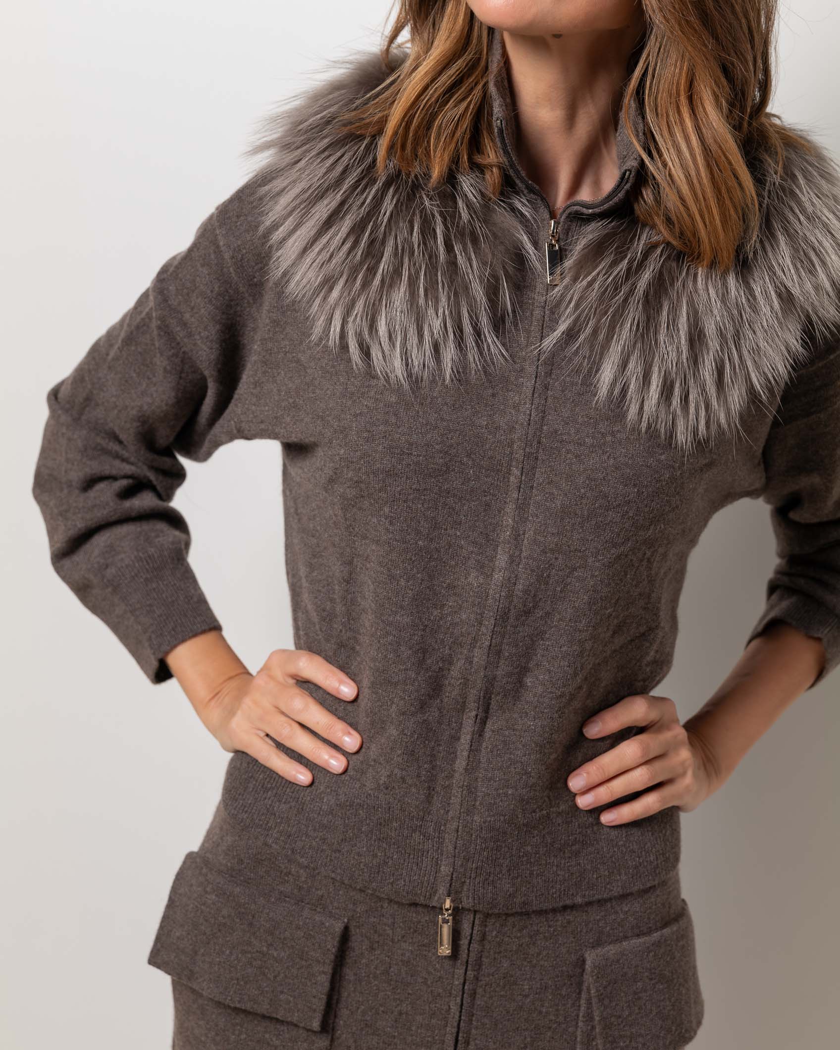 CARDIGAN ZIPPER CASHMERE DARK MINK 4