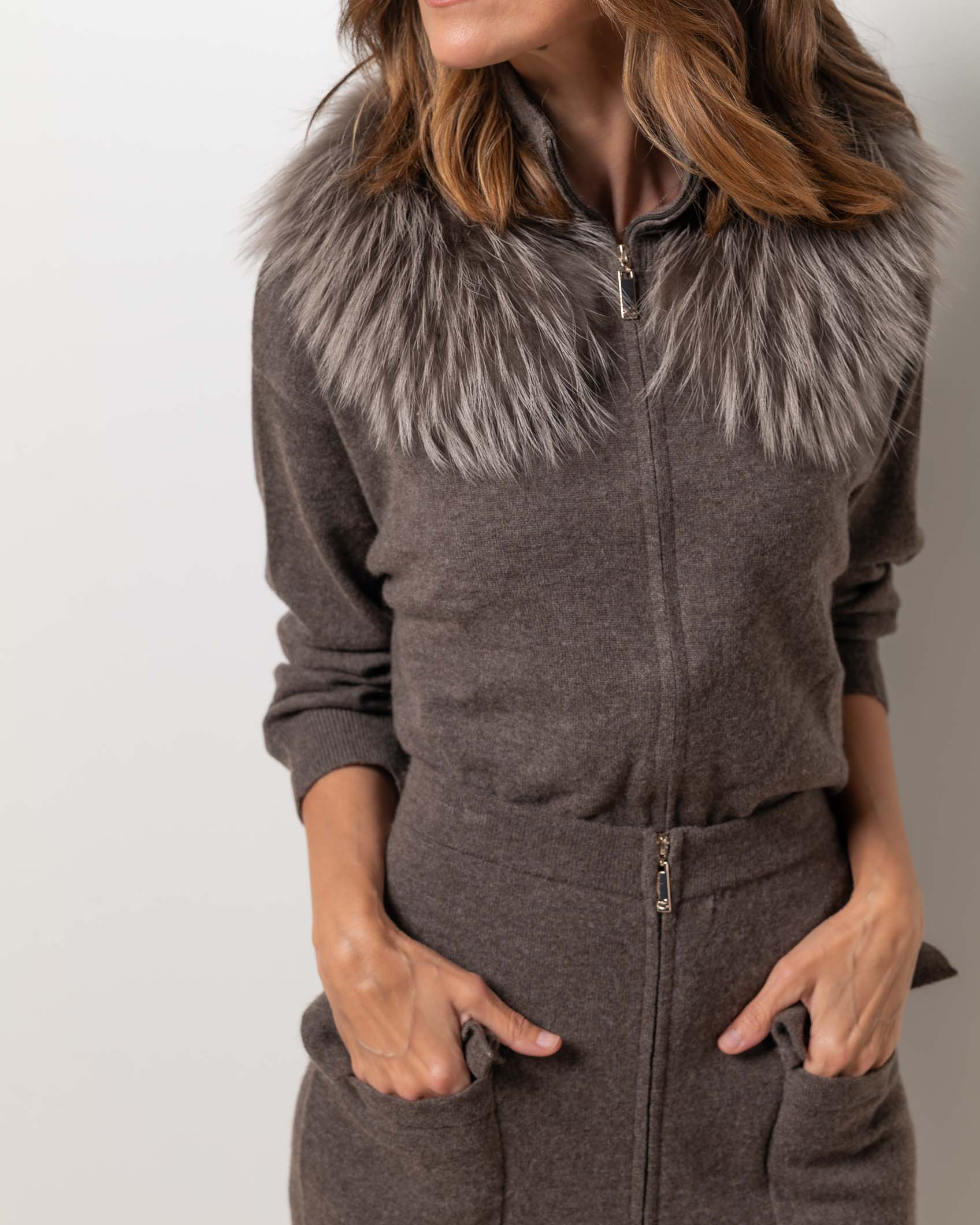 CARDIGAN ZIPPER CASHMERE DARK MINK 6