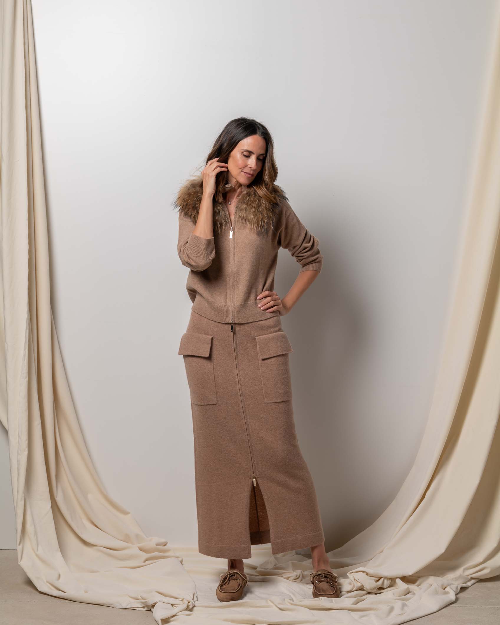 CARDIGAN ZIPPER CASHMERE ROCK CAMEL 5