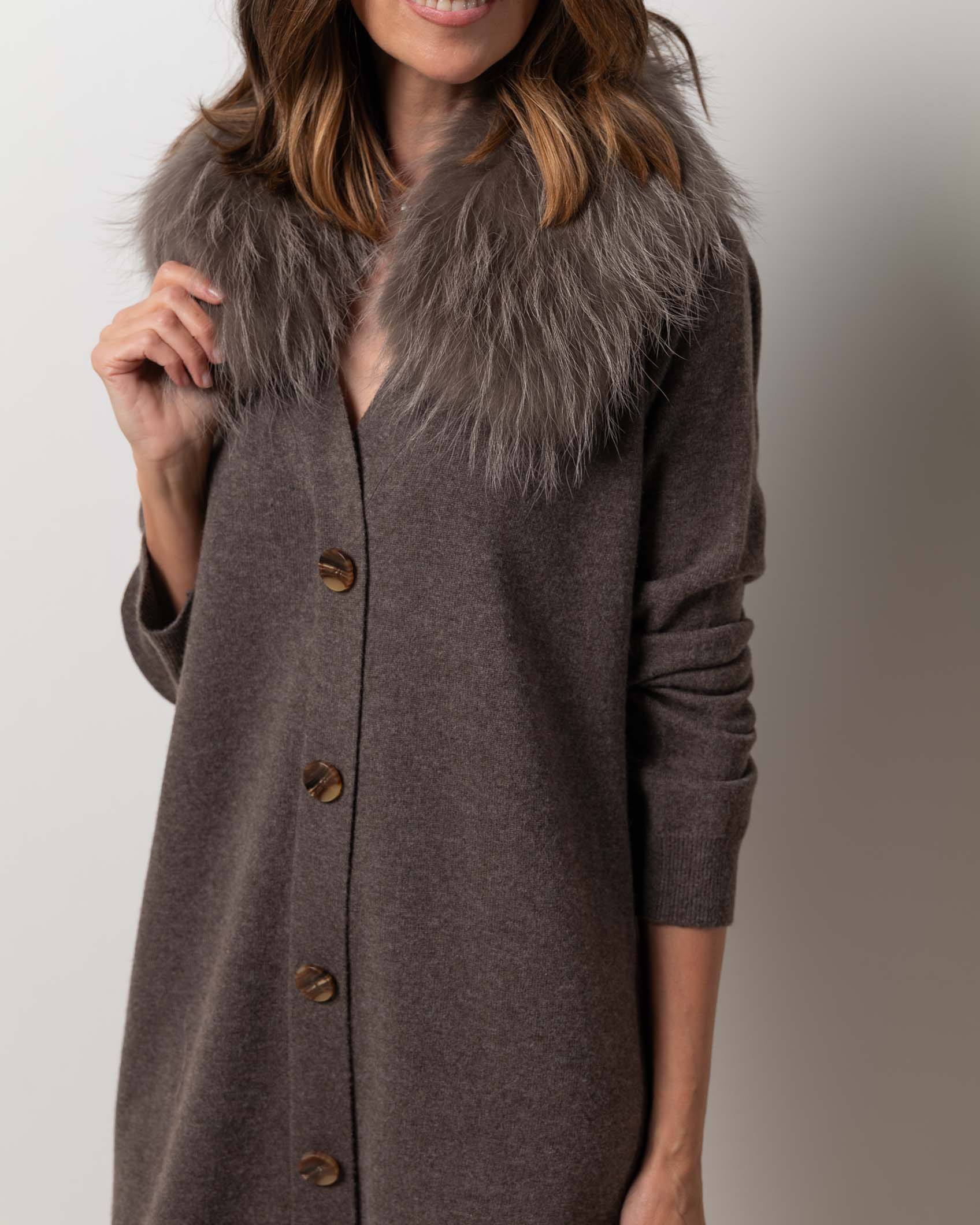 VESTIDO CARDIGAN MINI CASHMERE DARK MINK 2