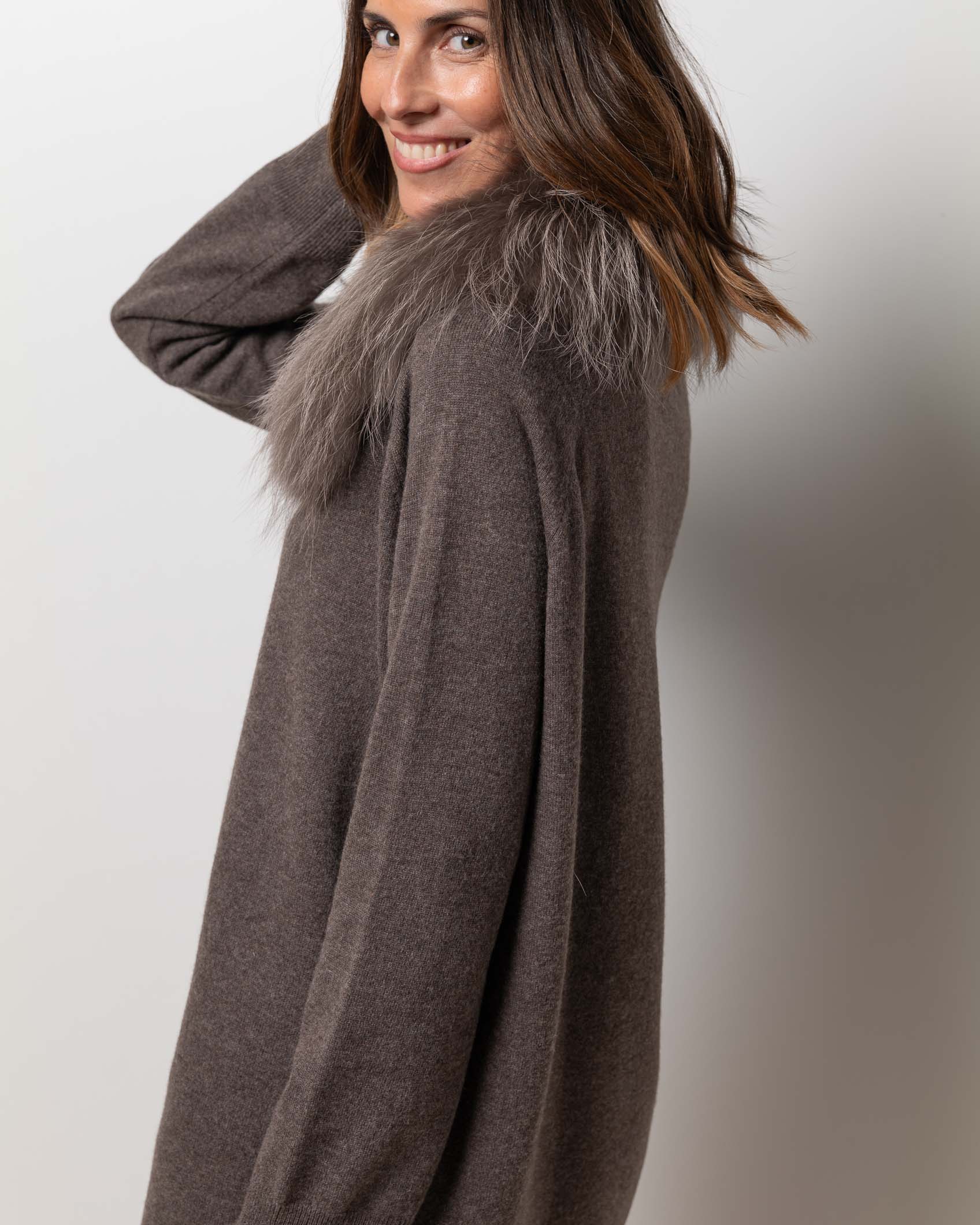 VESTIDO CARDIGAN MINI CASHMERE DARK MINK 7
