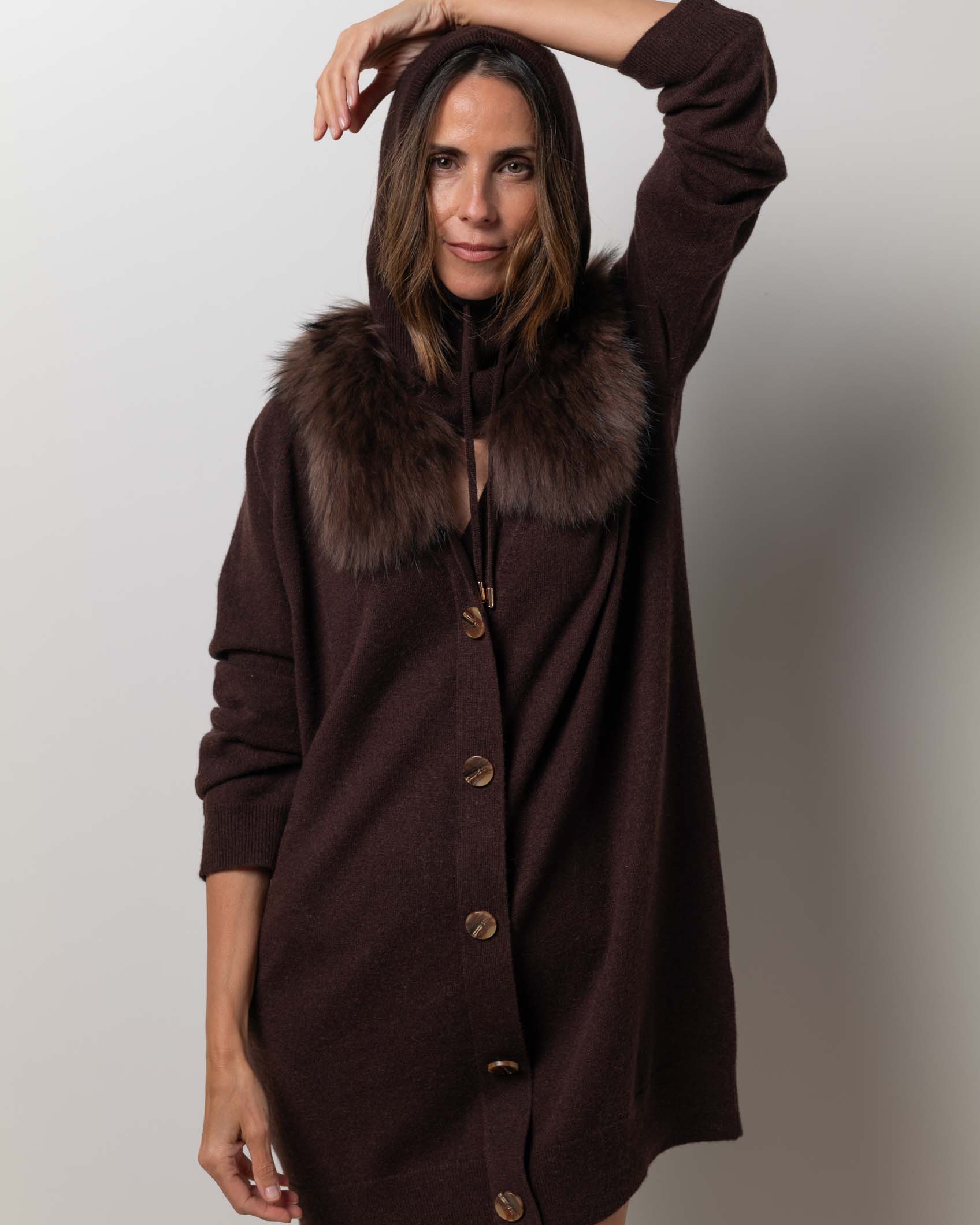 VESTIDO CARDIGAN MINI CASHMERE CHOCOLATE BROWN