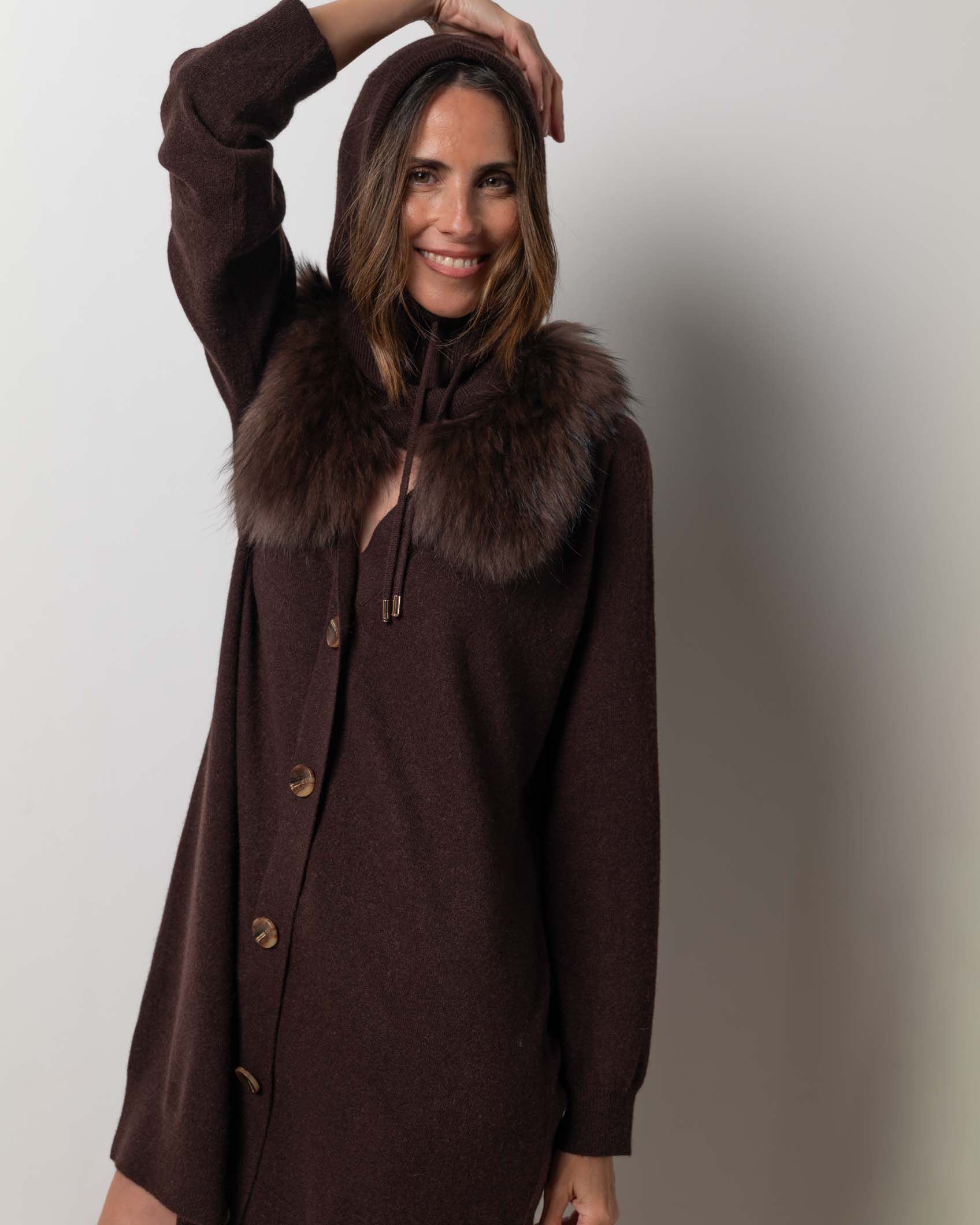 VESTIDO CARDIGAN MINI CASHMERE CHOCOLATE BROWN 2