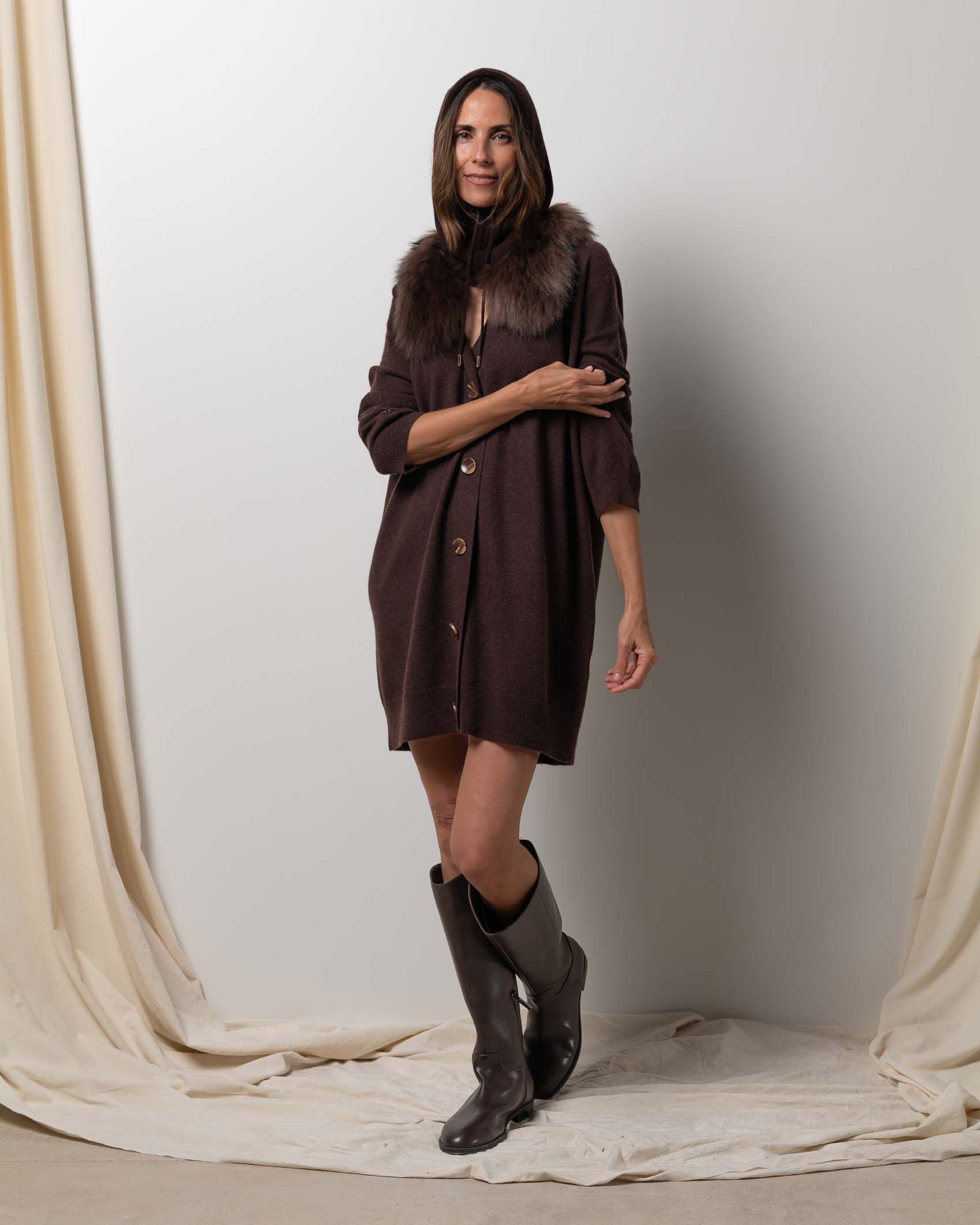 VESTIDO CARDIGAN MINI CASHMERE CHOCOLATE BROWN 3