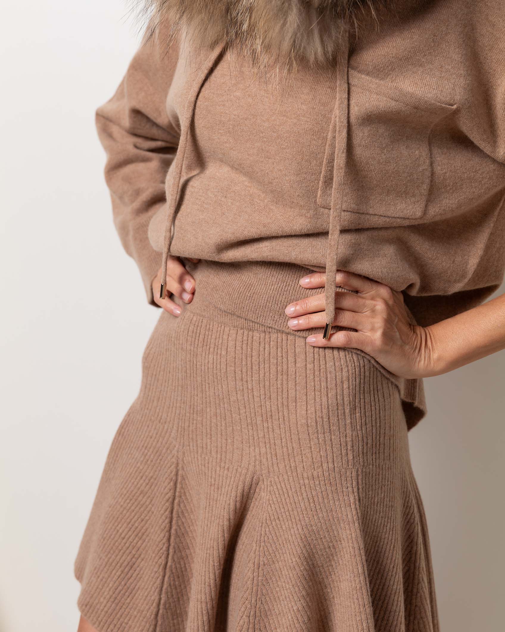 SHORT FLARED SKIRT CASHMERE ROCK CAMEL