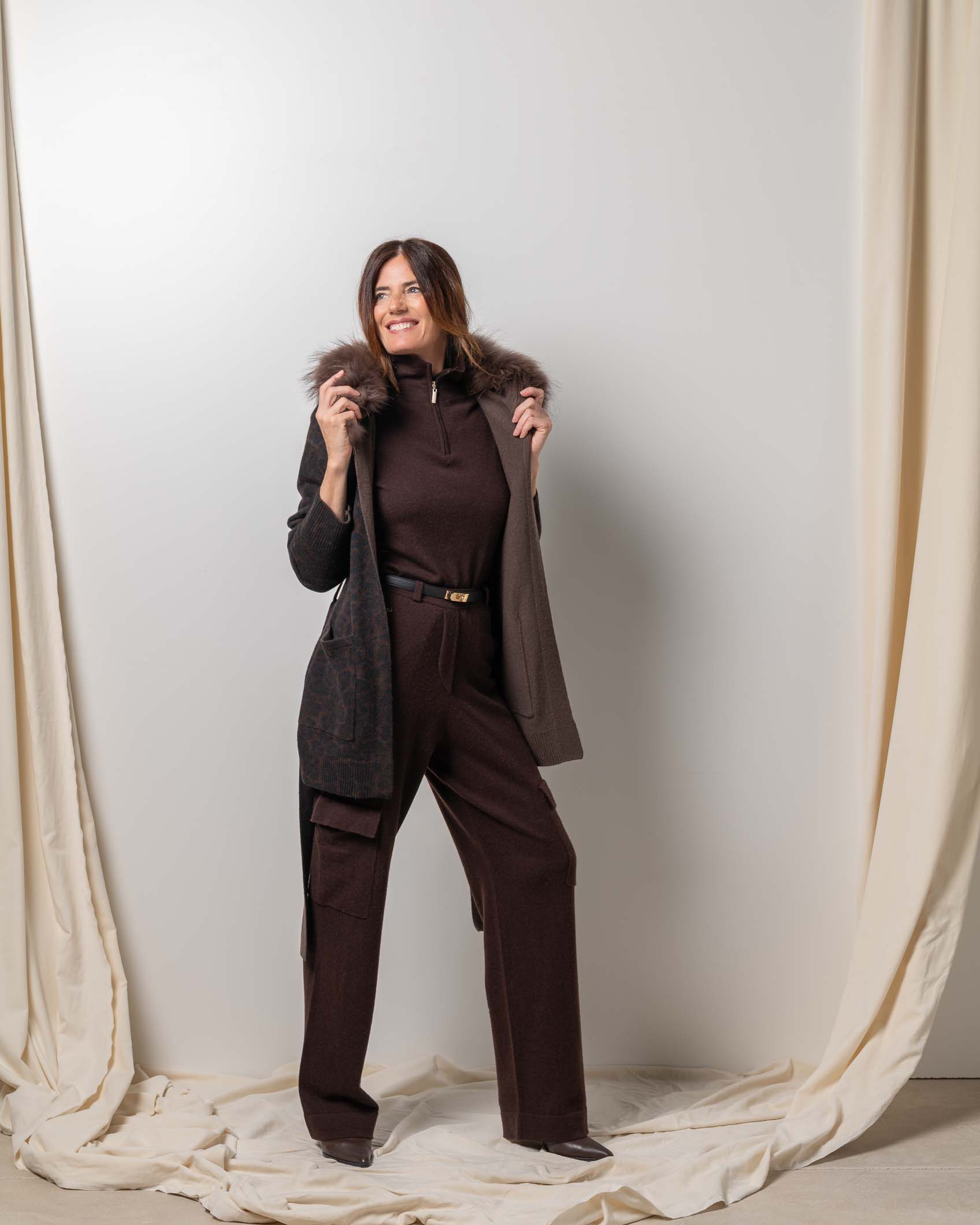 MIDI CARDIGAN CASHMERE PRINT NAVY MOCCA 3